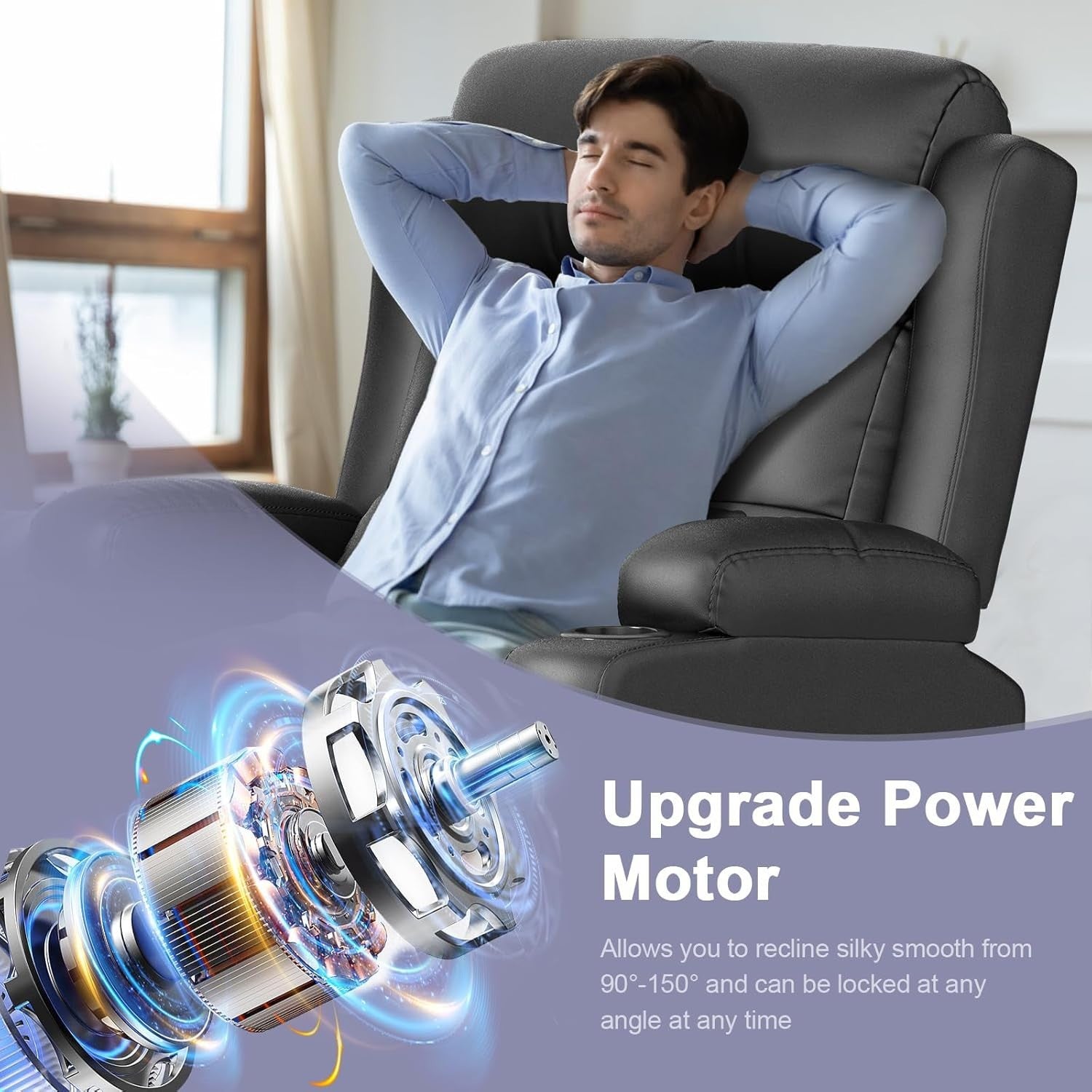 Electric Recliner Chair Massage Heat USB Type-C Cup Holders Black Armchair
