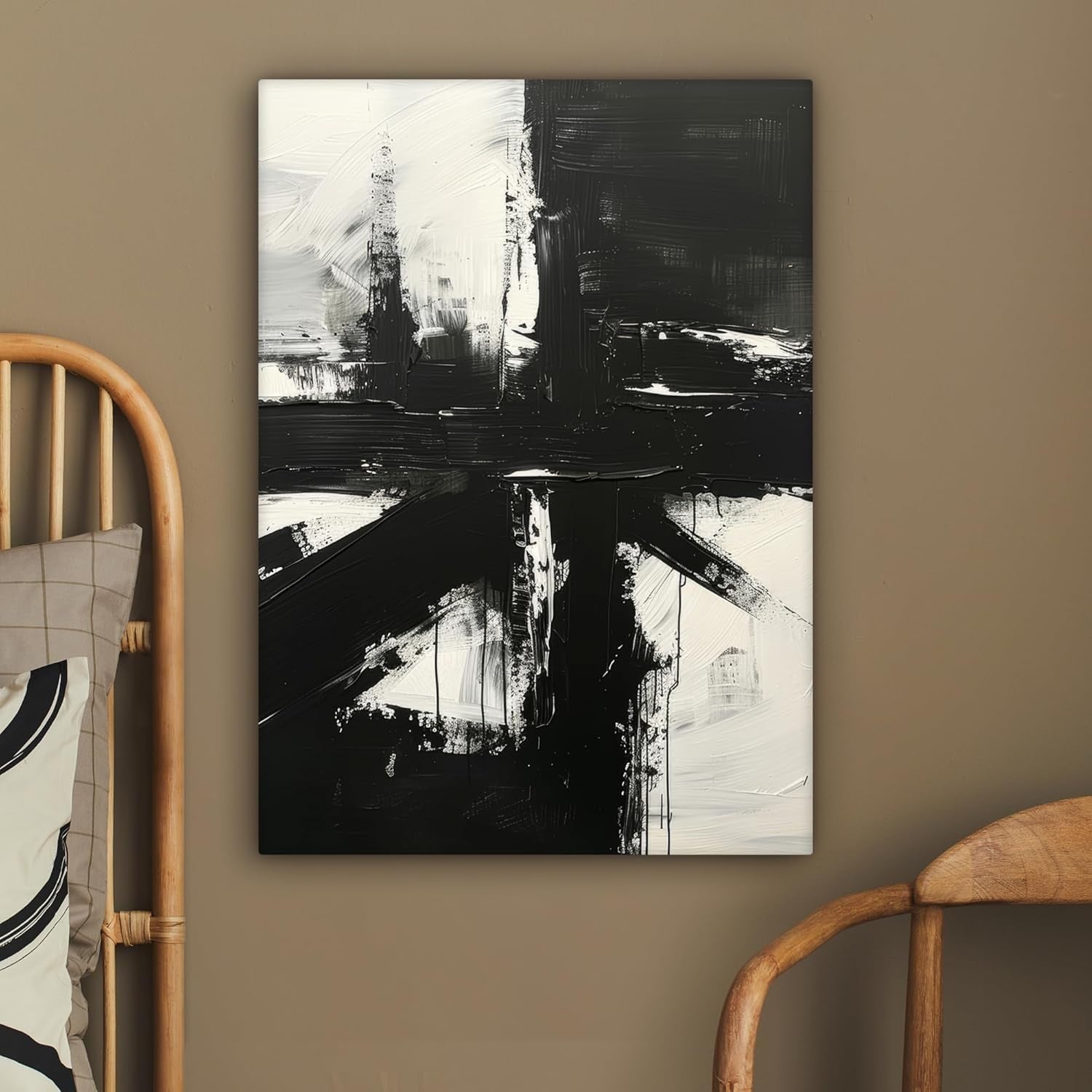 Large Framed Canvas Wall Art 50x70cm Black White Abstract