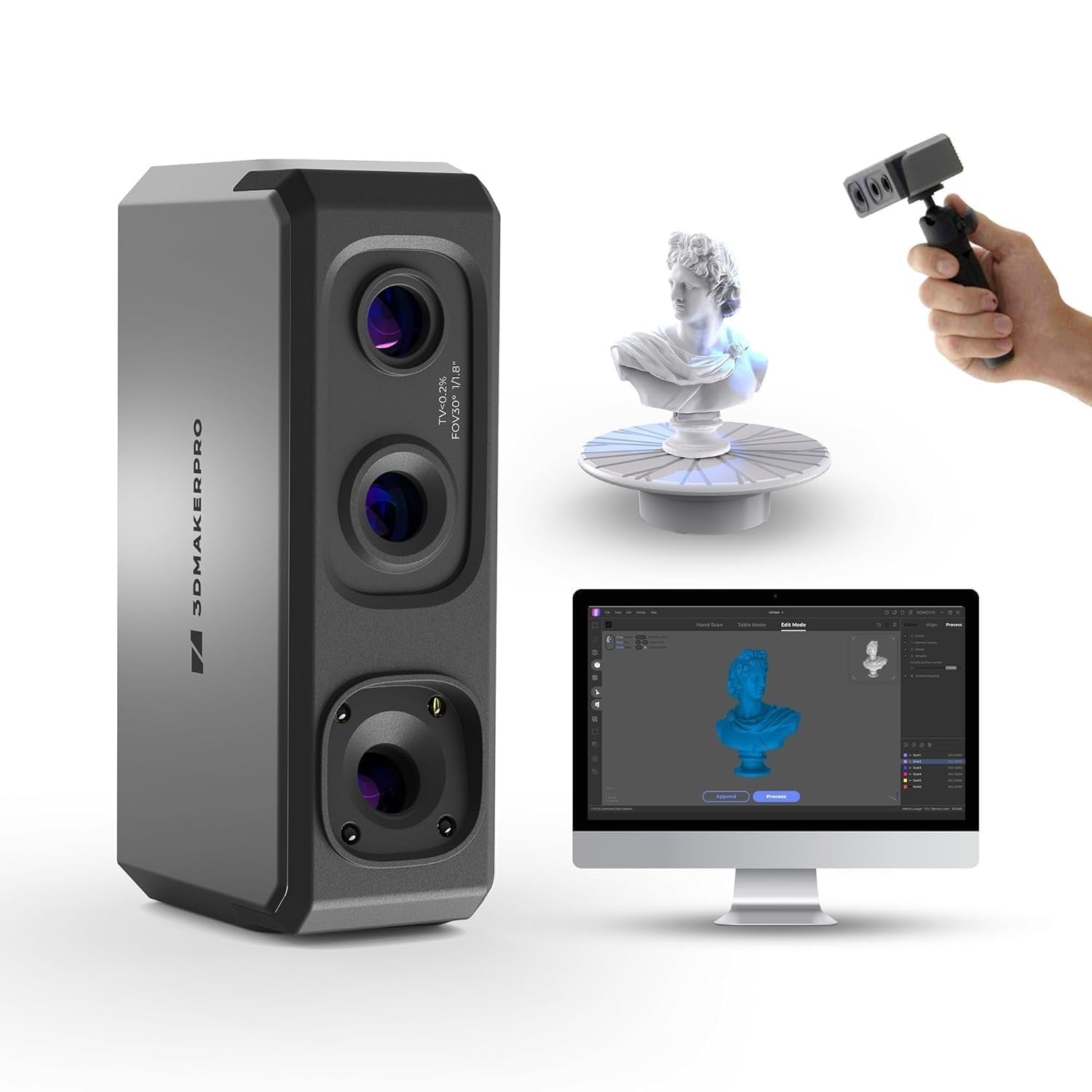 Handheld 3D Scanner 0.02mm Precision Anti Shake 10FPS Win Mac Fast Scan