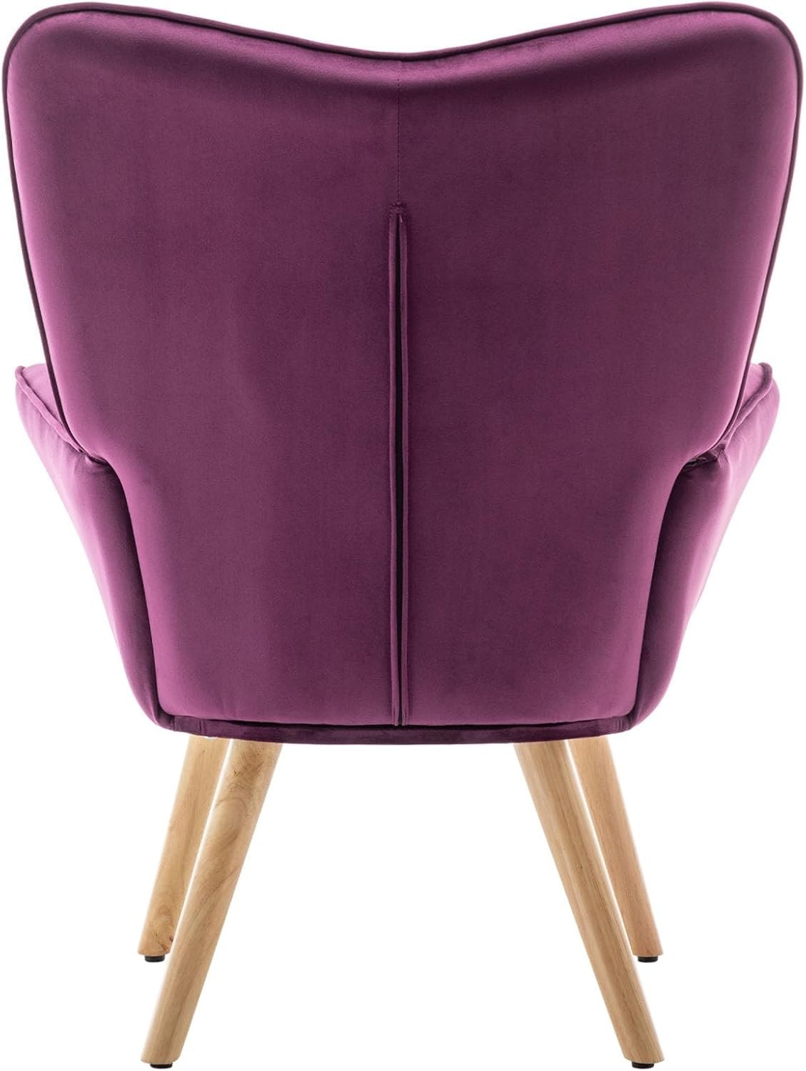 Purple Velvet Armchair with Footstool, Comfy Reading Lounge Chair Set
