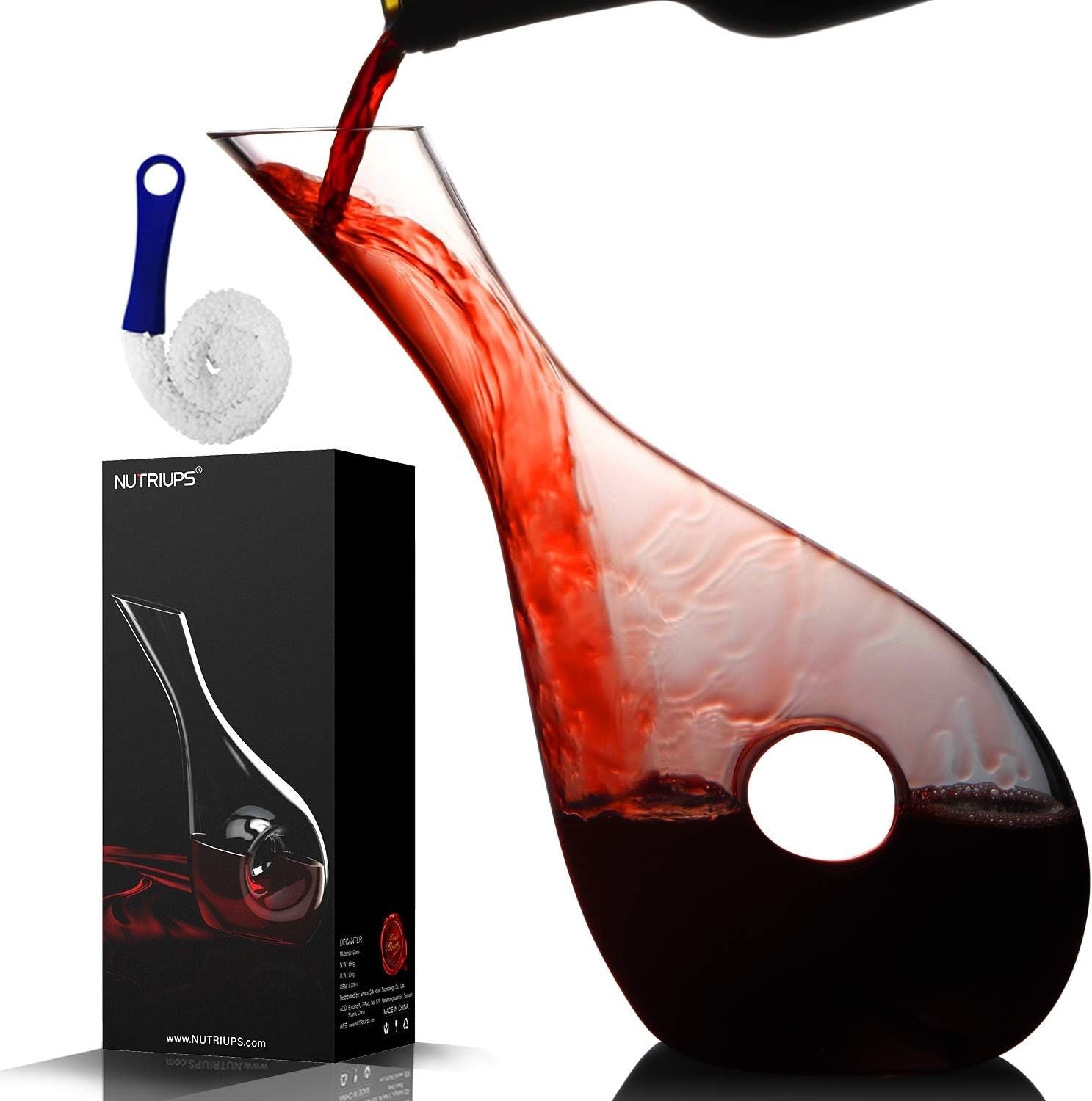 1.2L Hand-Blown Crystal Wine Decanter Hollow Circle Aerator Red Wine Carafe