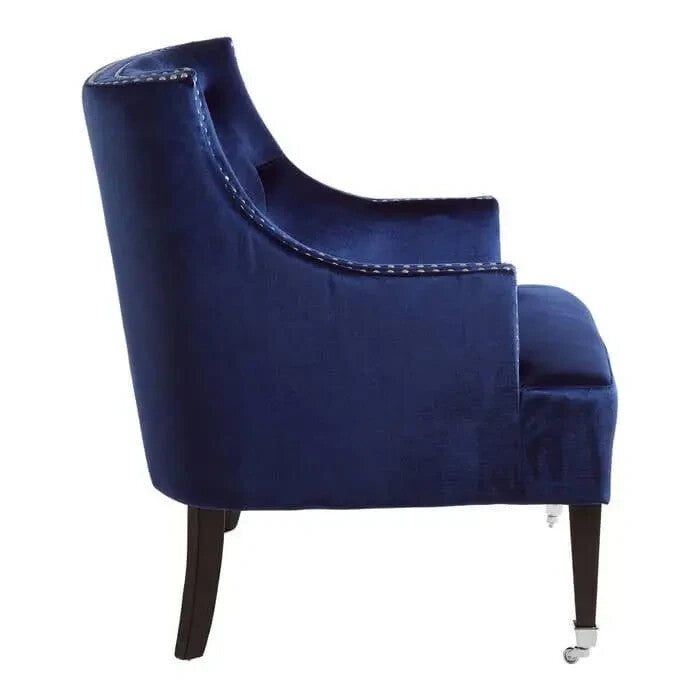 Blue Velvet Accent Armchair with Studs & Tufted Back | 200kg Support