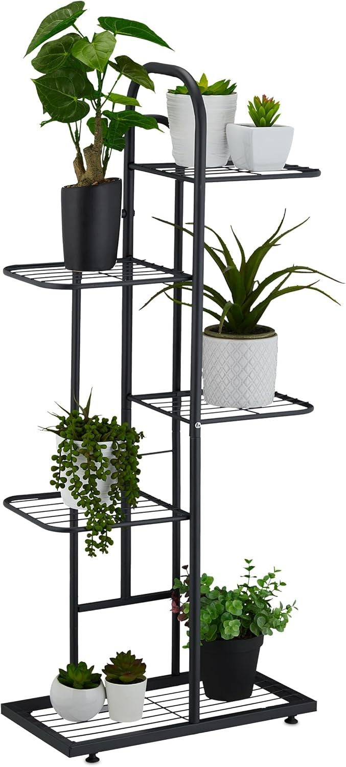 5 Tier Metal Plant Stand Black | Indoor Outdoor Flower Pot Display Shelf Rack