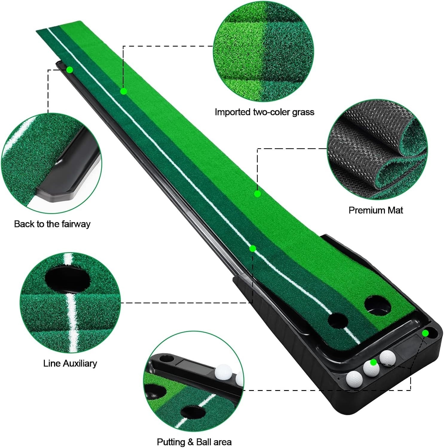 Indoor Golf Putting Mat Auto Ball Return Practice Trainer Home Office Garden
