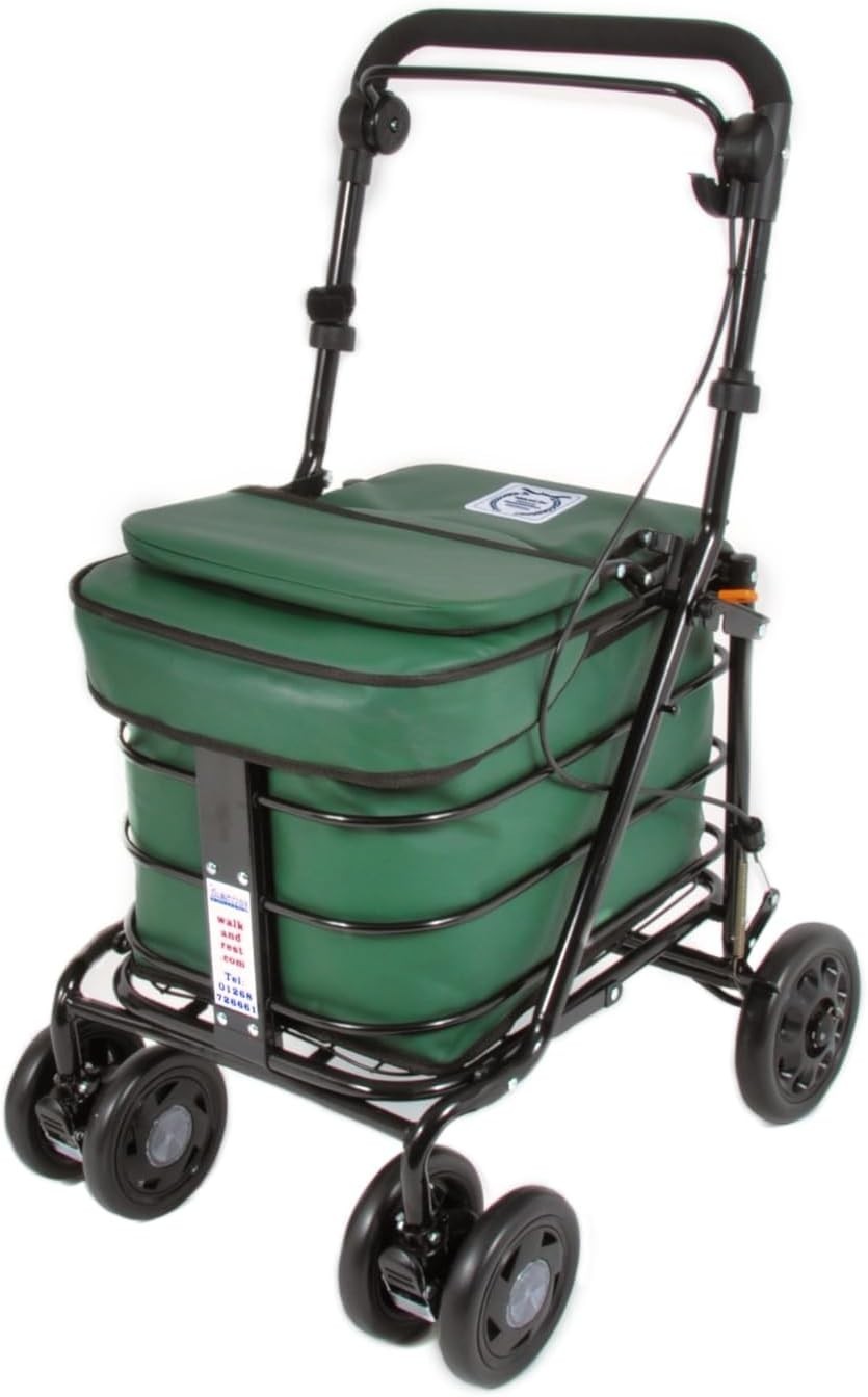 Premium 6 Wheel Mobility Shopping Trolley With Seat Backrest Forest Green