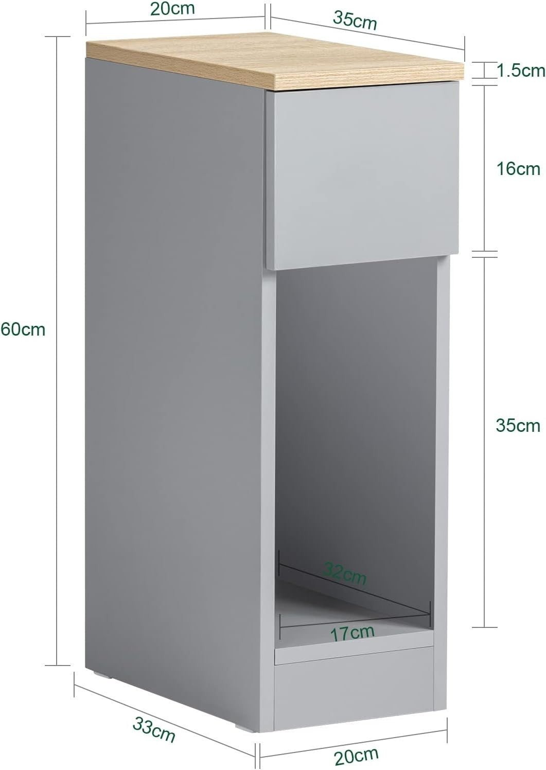Set of 2 Slim Grey Bedside Tables with Drawer & Shelf