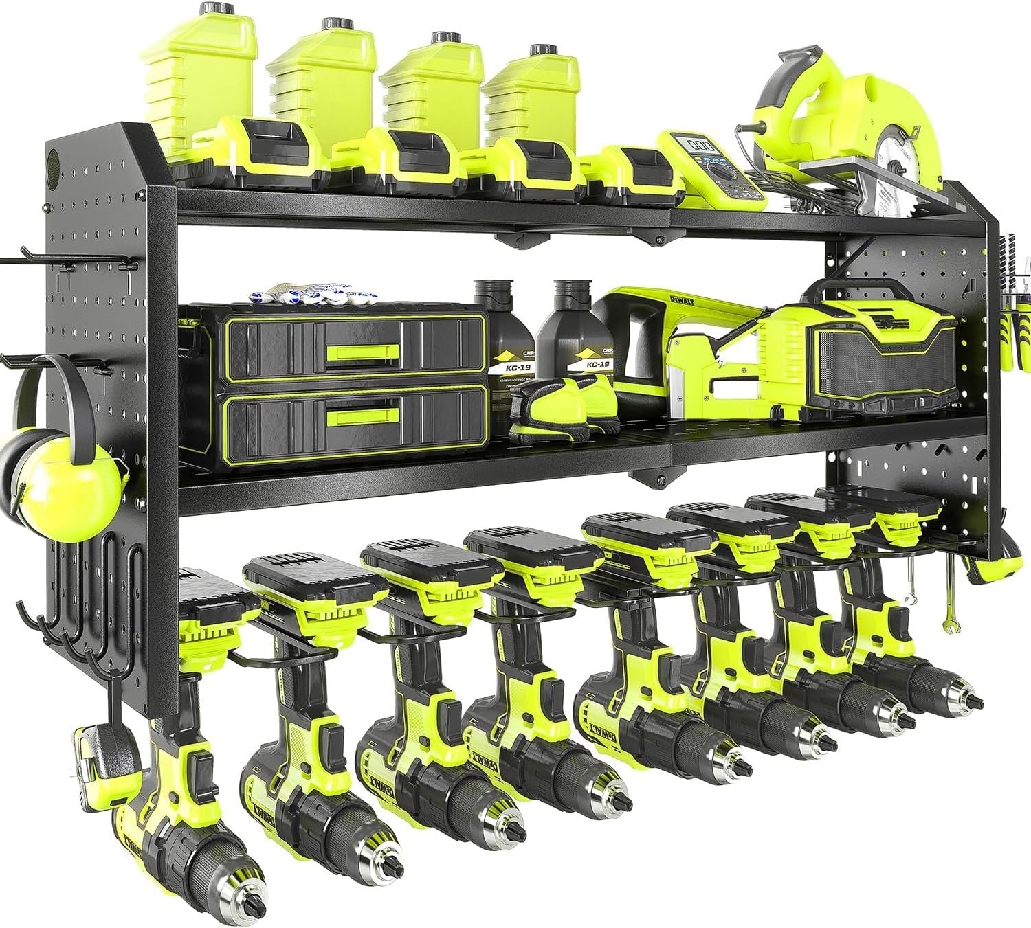 Black Adjustable Wall-Mount Power Tool Organizer 8 Drill Holder Rack