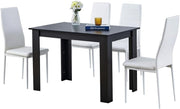 110cm Black Dining Table Set with 4 White Faux Leather Chairs Kitchen