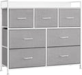 7 Drawer Chest Dove Grey White Fabric Storage Cabinet Bedroom Dresser