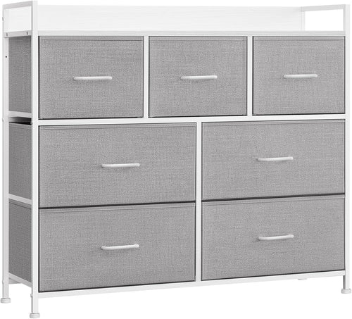 7 Drawer Chest Dove Grey White Fabric Storage Cabinet Bedroom Dresser