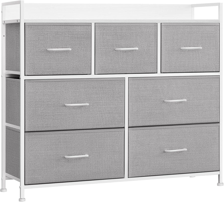 7 Drawer Chest Dove Grey White Fabric Storage Cabinet Bedroom Dresser