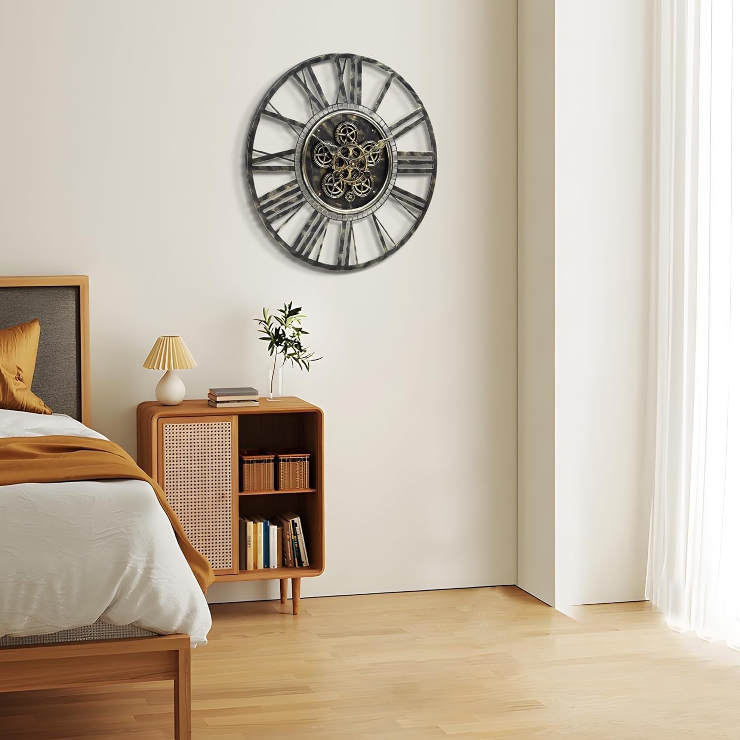 Large 20" Industrial Steampunk Gear Wall Clock | Vintage Brass Roman Numerals