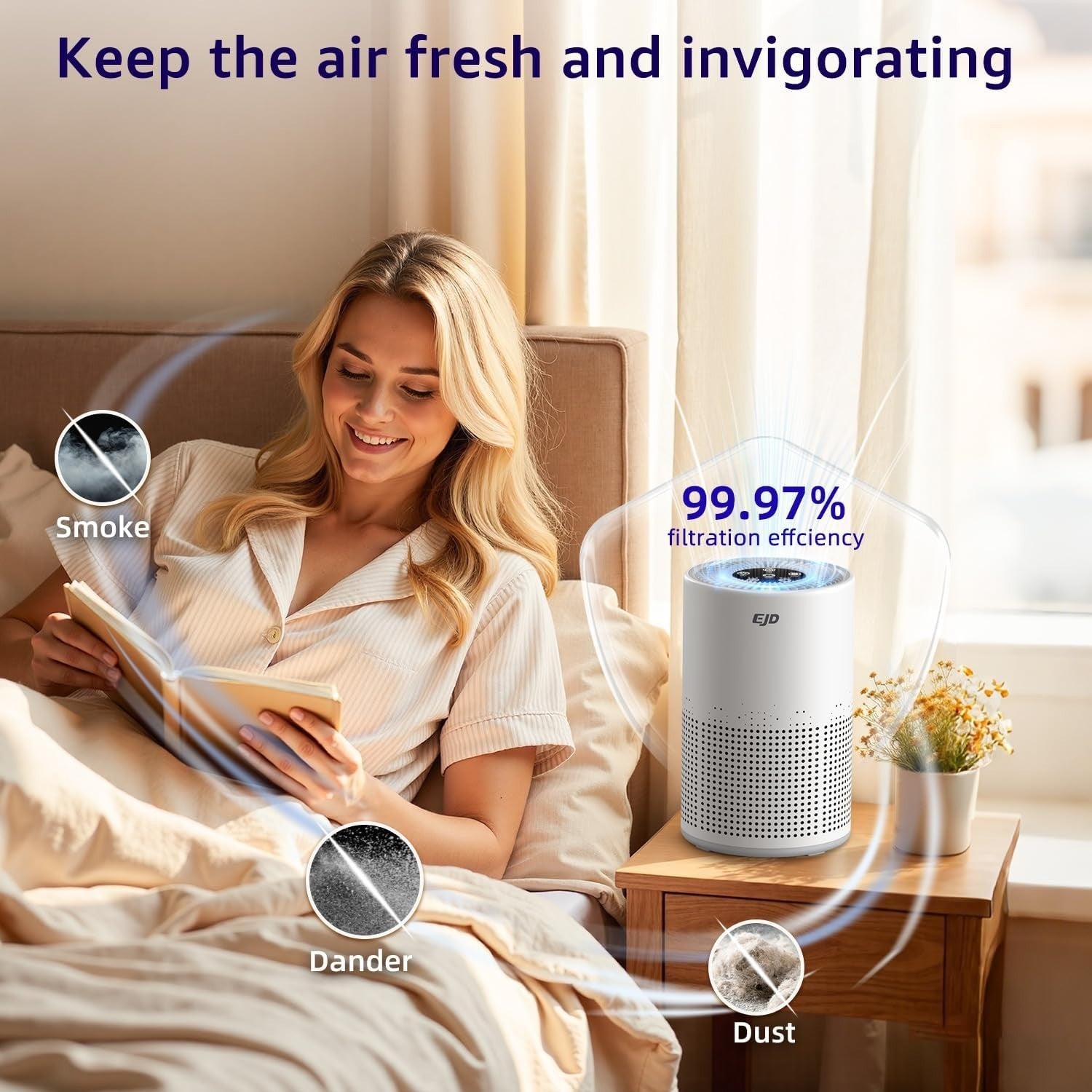 Quiet H13 HEPA Air Purifier Bedroom Home 12dB Sleep Mode Dust Pet Smoke