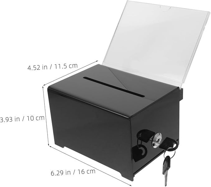 Black Acrylic Lockable Donation Box 16cm Secure Tip Jar Ballot Fundraiser Holder