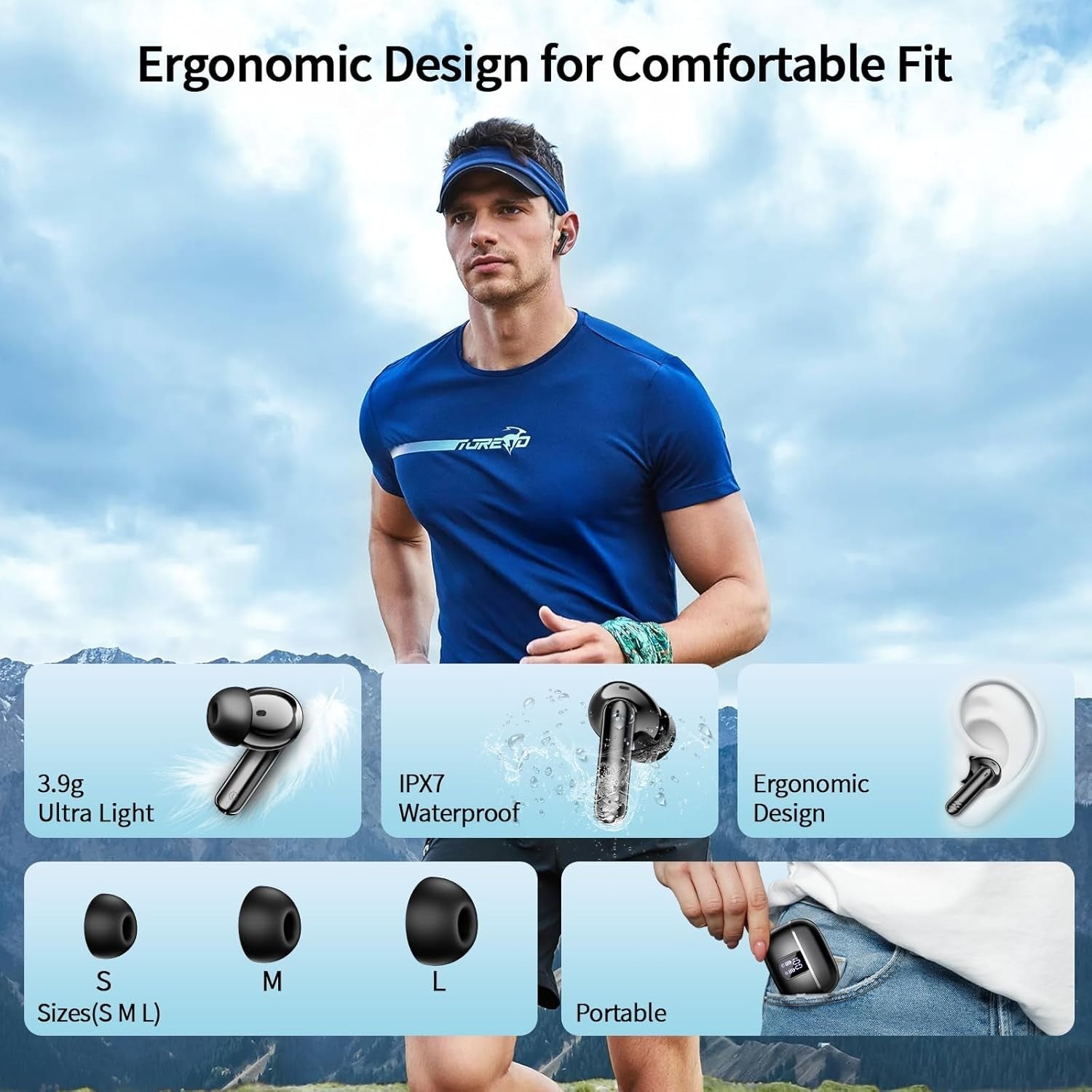 Bluetooth 5.4 Earbuds 38H Playtime ENC Mic Deep Bass Stereo Headphones Black