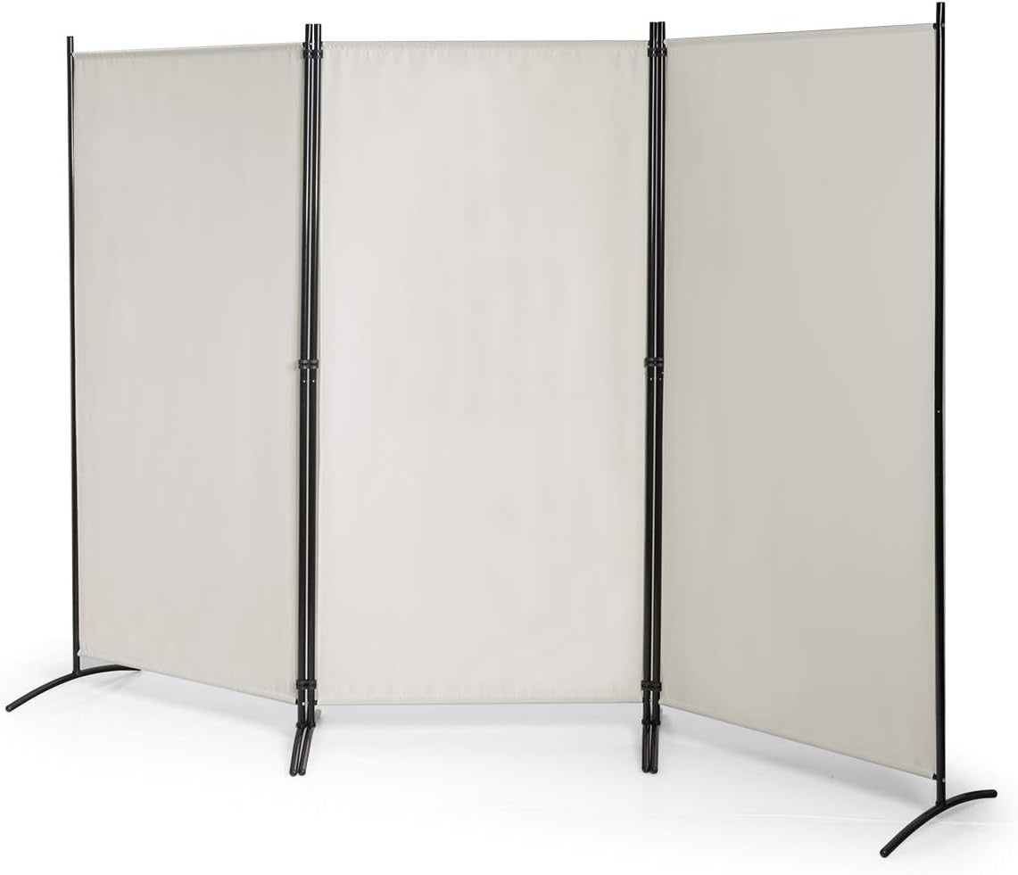 3 Panel Beige Folding Room Divider Privacy Screen Partition for Home Office