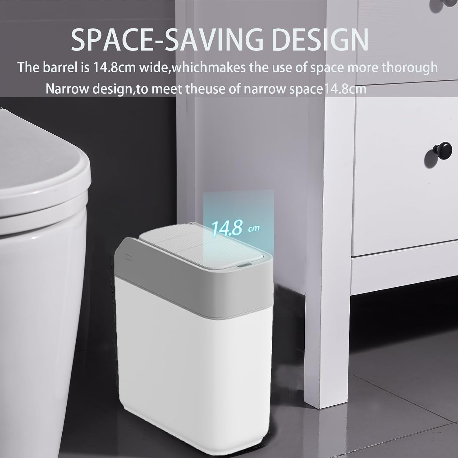 12L Slim Smart Bathroom Bin Motion Sensor Grey Slide Lid
