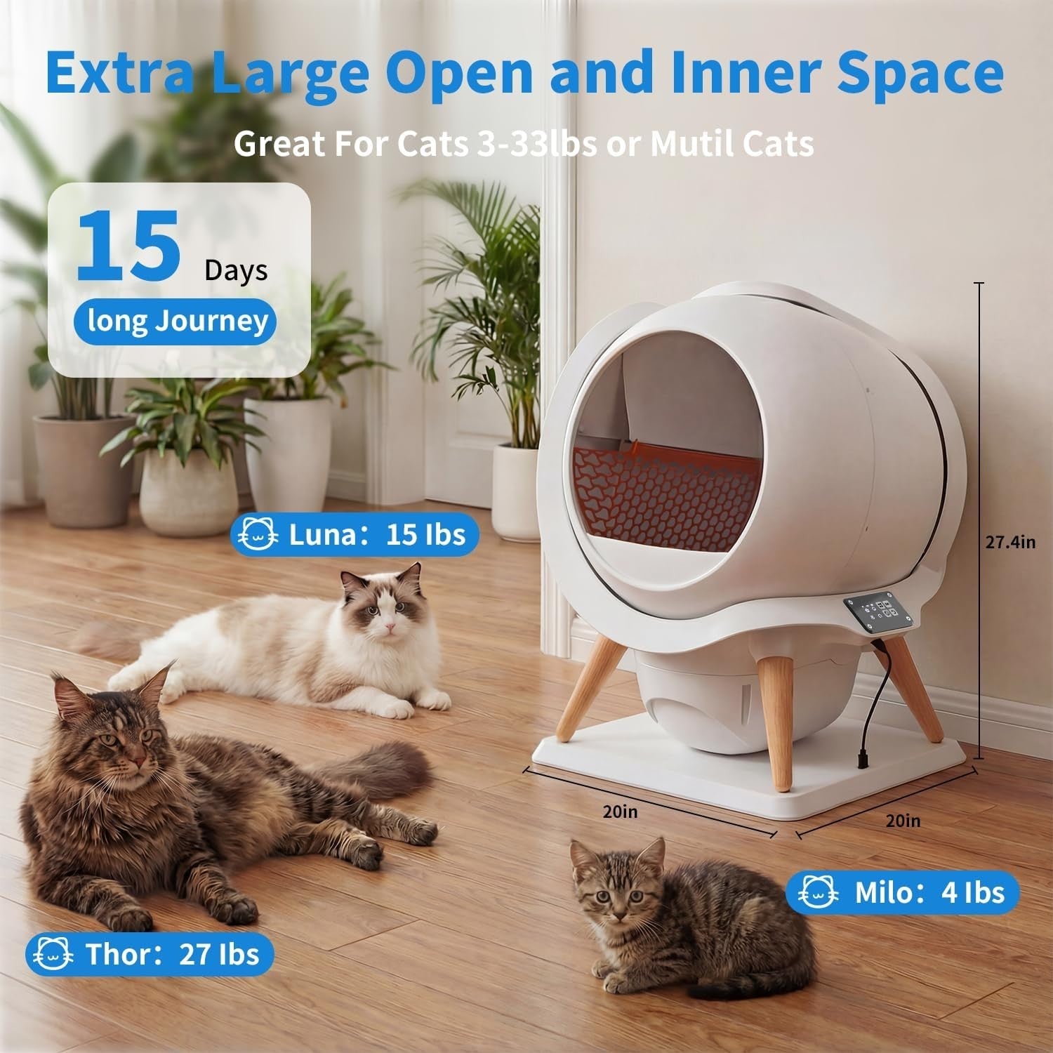 Automatic Self Cleaning Cat Litter Box Smart App Control Waterproof XL