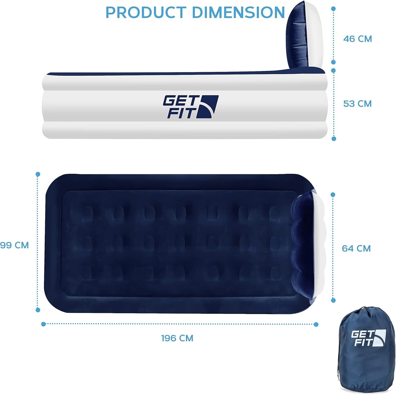 Elevated Air Mattress with Electric Pump & Headboard – Single 99x196cm