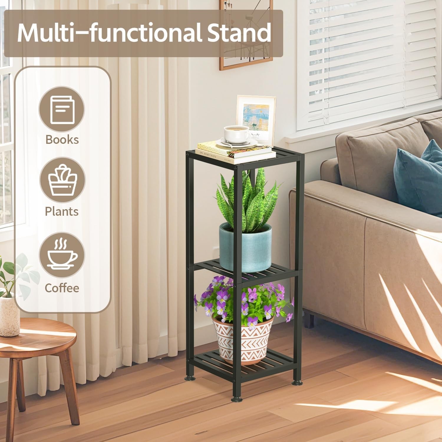 3 Tier Black Metal Plant Stand Indoor Outdoor Tall Flower Shelf Display Rack