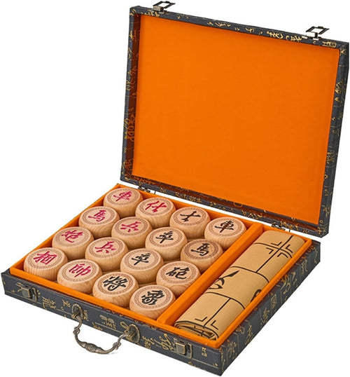 Large Beechwood Xiangqi Chinese Chess Set Leather Board 5.8cm