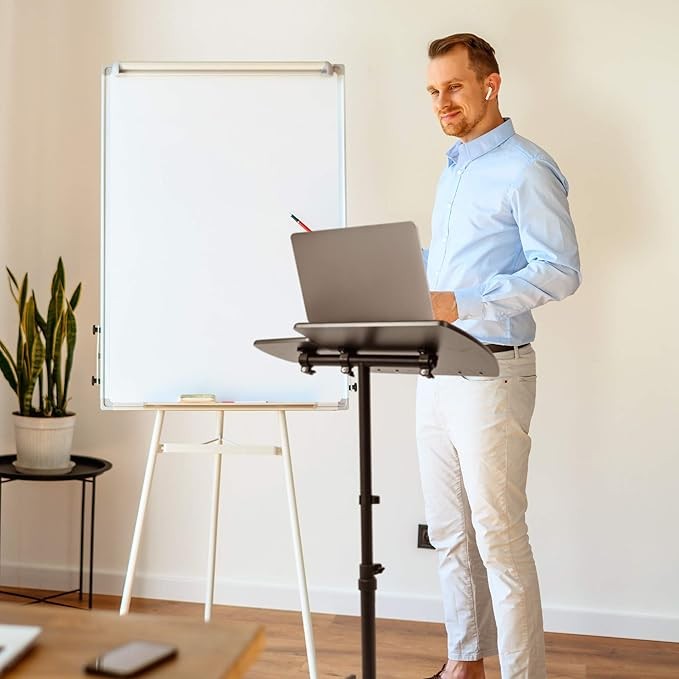 Adjustable Laptop Projector Stand Mobile Sit Stand Desk Rolling Floor Table