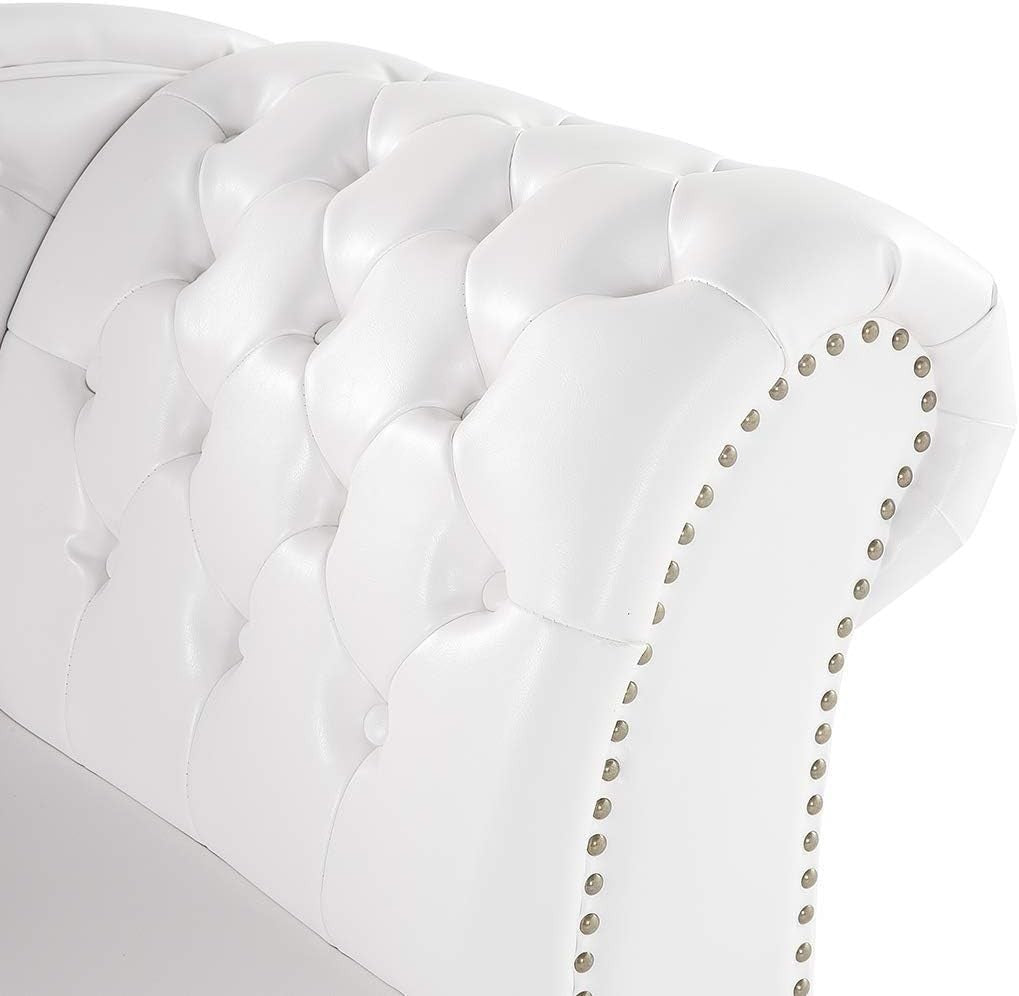 Right Hand Faux Leather Chaise Lounge White Chesterfield Sofa Seat Padded