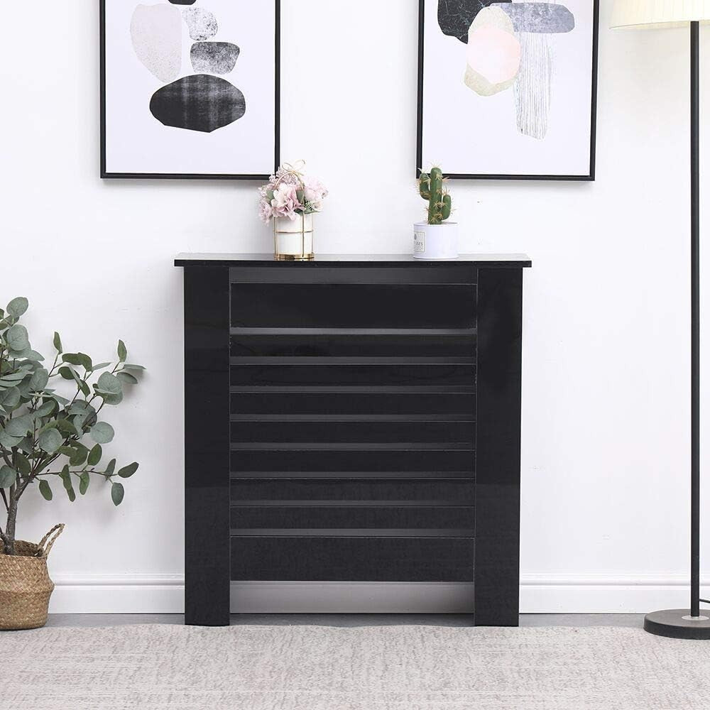 Black High Gloss Radiator Cover MDF Cabinet | Modern Decorative Heater Guard