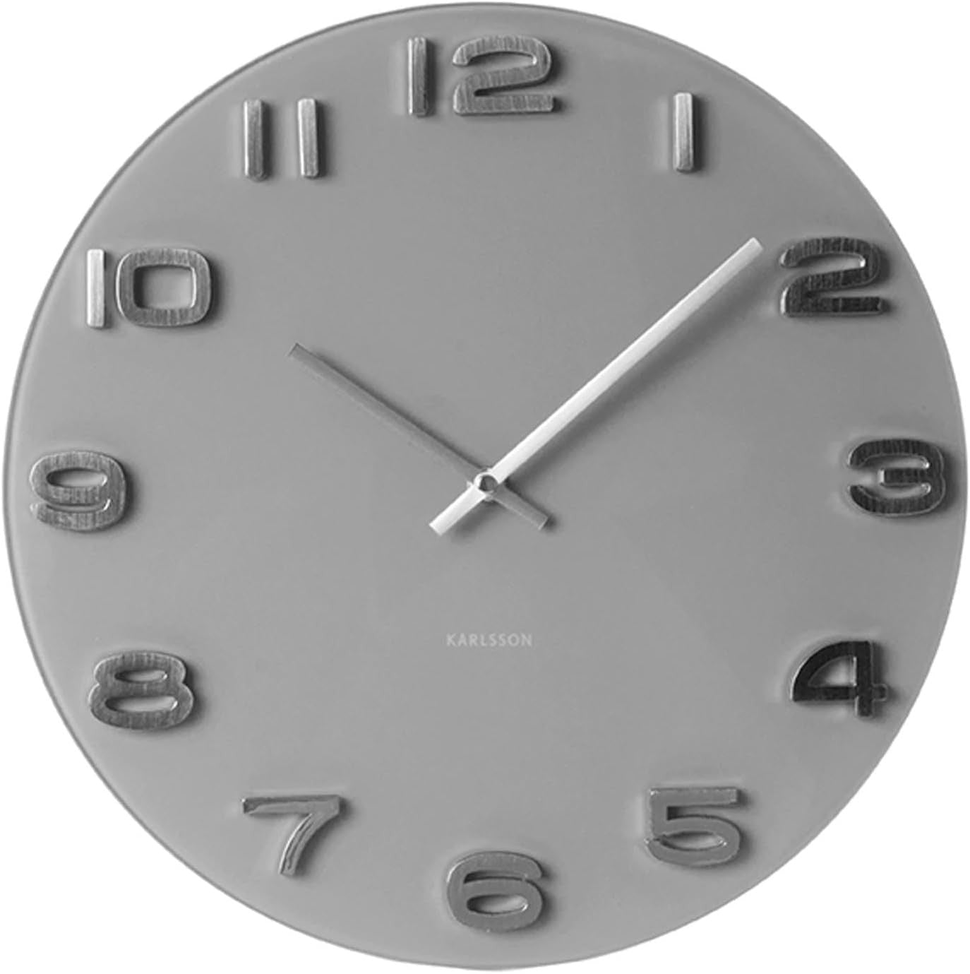 35cm Grey Glass Wall Clock Modern Silent Quartz Round Home Office Decor