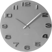 35cm Grey Glass Wall Clock Modern Silent Quartz Round Home Office Decor