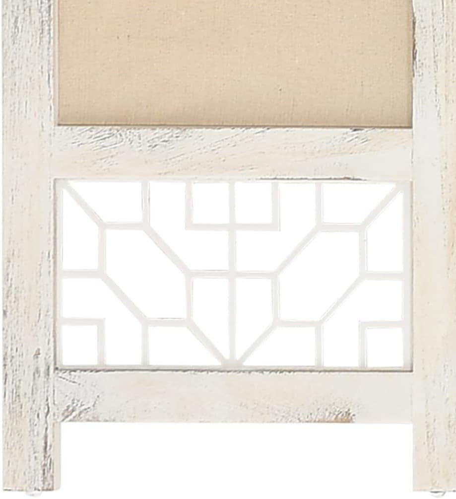 4 Panel Folding Room Divider 165x160cm Cream Wood Fabric Privacy Screen