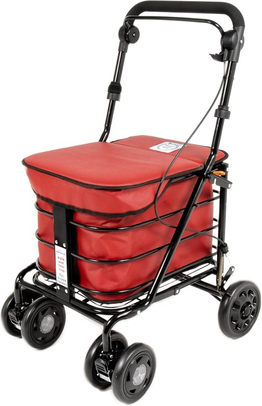 Folding Mobility Shopper Trolley Seat Handbrake 6 Wheels Red