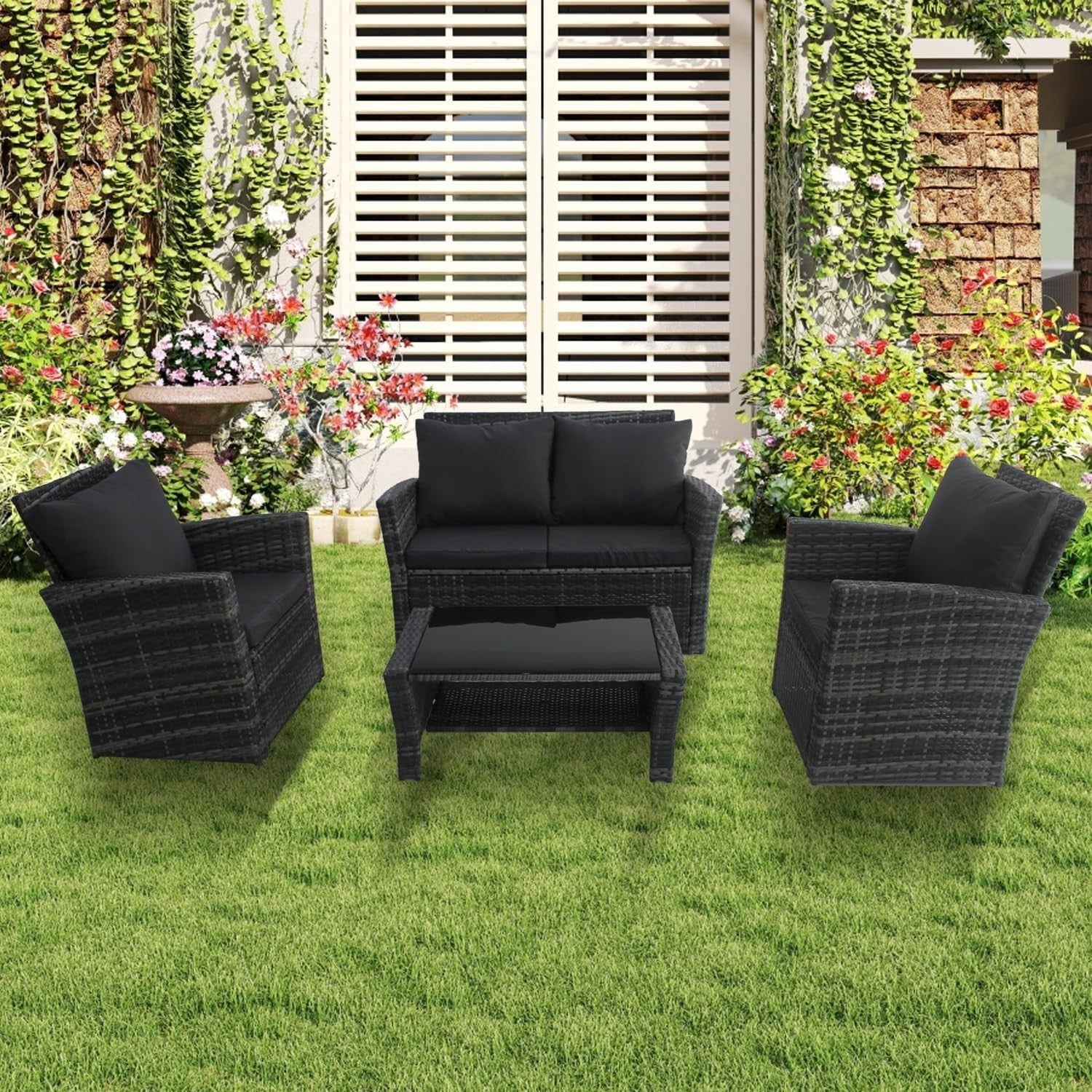 Rattan Garden Furniture Set 4-Seater Sofa Chairs Table Outdoor Patio