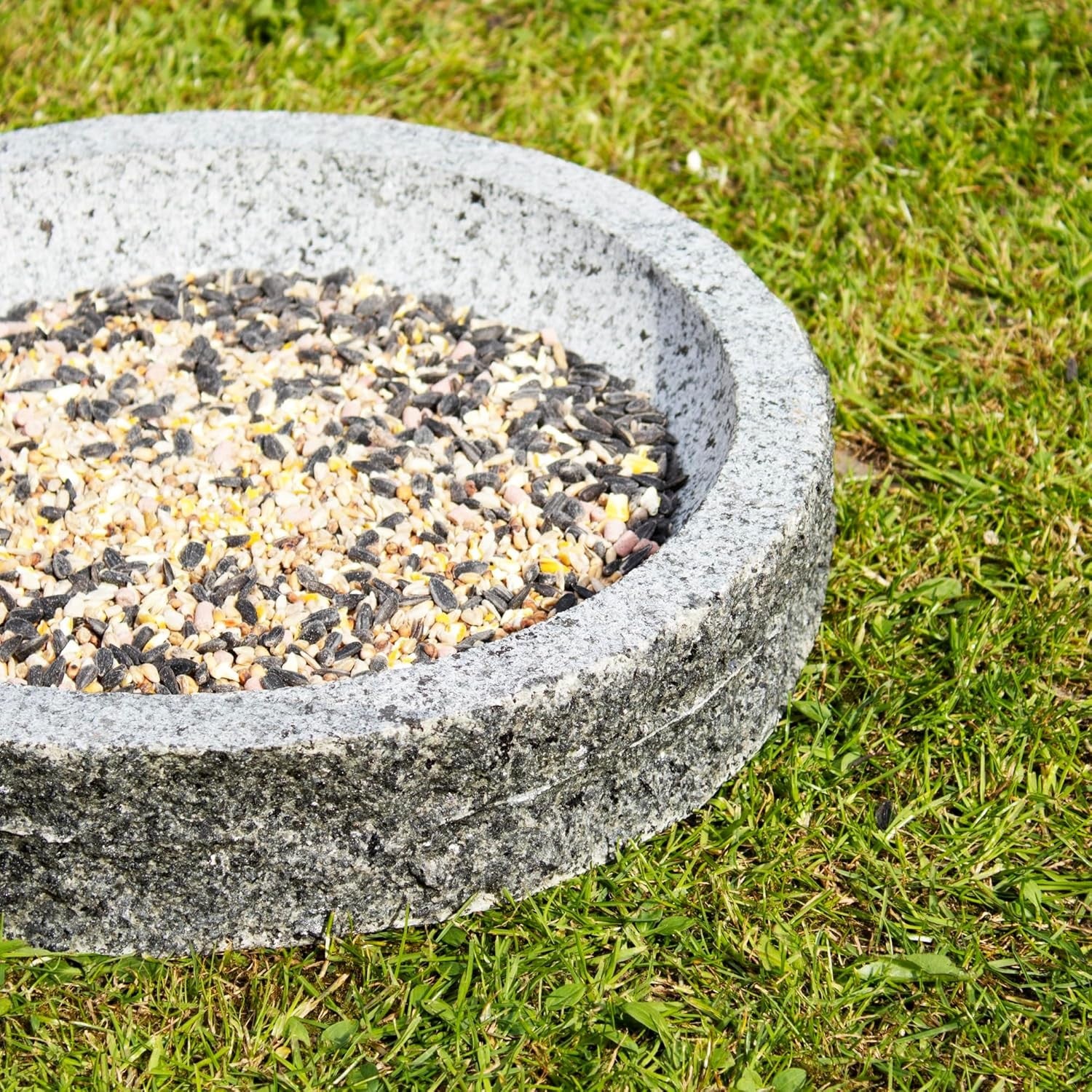 Granite Stone Bird Bath 35x8cm | Rustic Outdoor Garden Seed Feeder Bowl