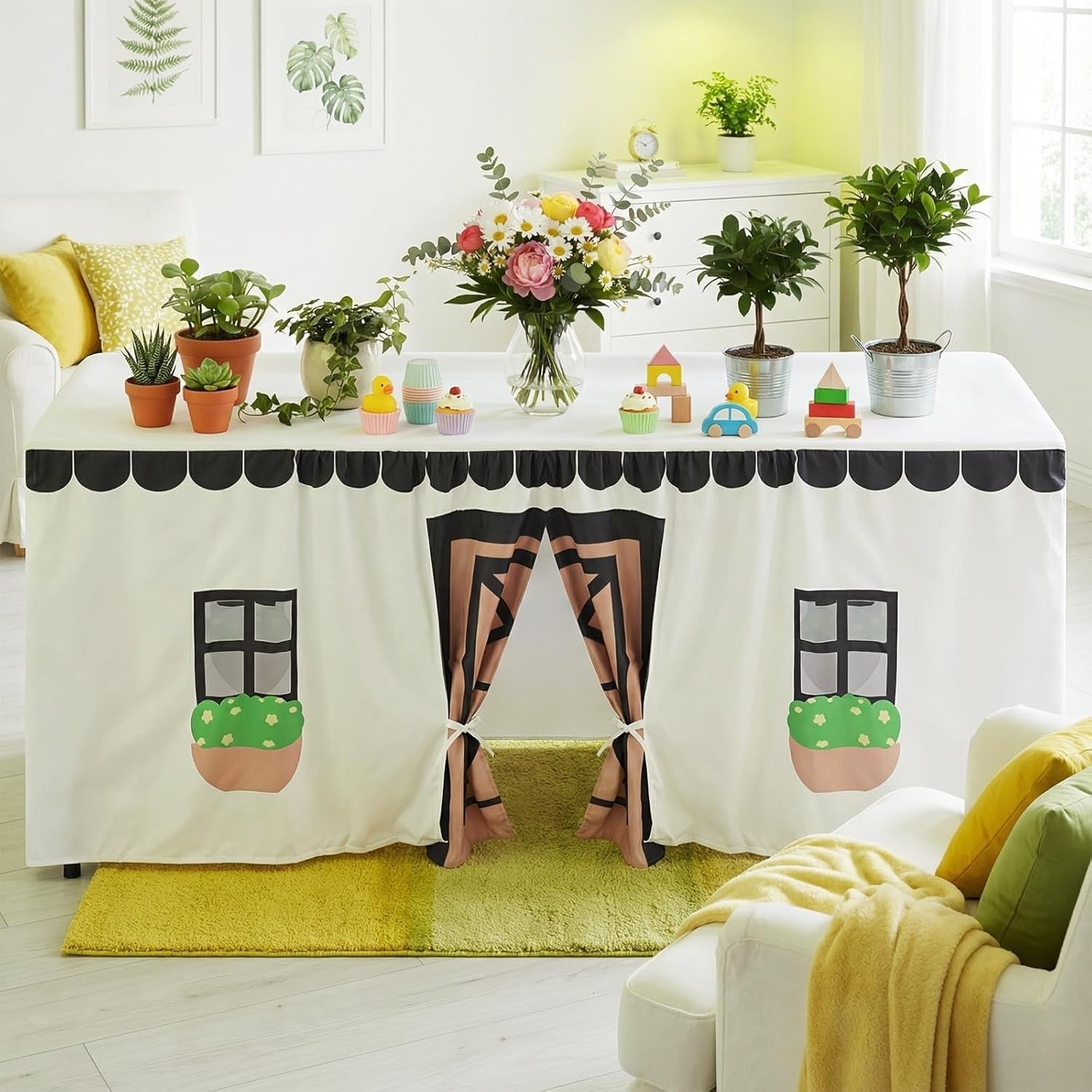 Kids Table Fort Playhouse Cover Indoor Outdoor Farmhouse Tent Large