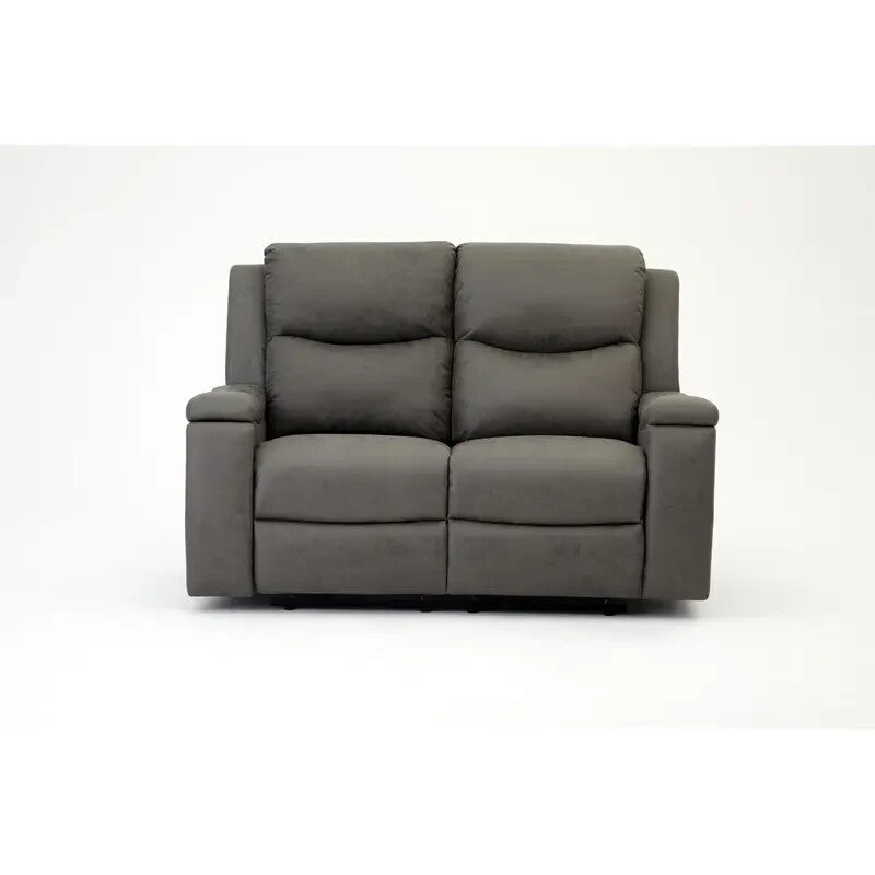 2 Seater Recliner Sofa Faux Leather Manual Grey PU Lounge Cup Holder