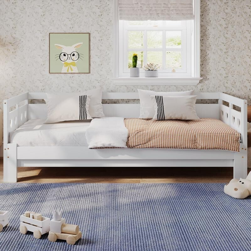 White Wooden Daybed with Trundle Guest Bed Sofa Frame Kids Teen Bedroom 3FT