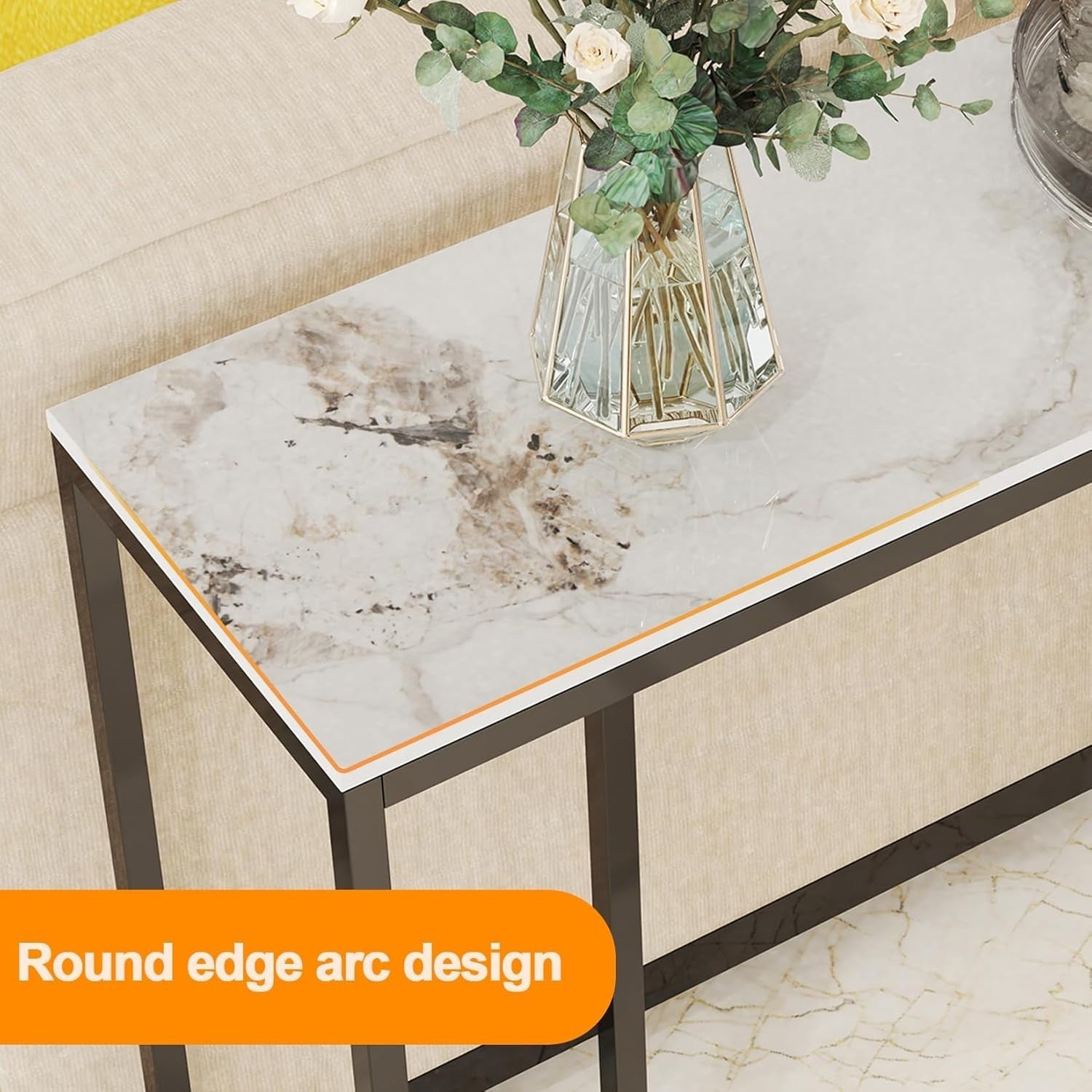 Marble Console Table Narrow Hallway Desk 100x30cm Modern Entryway Sofa