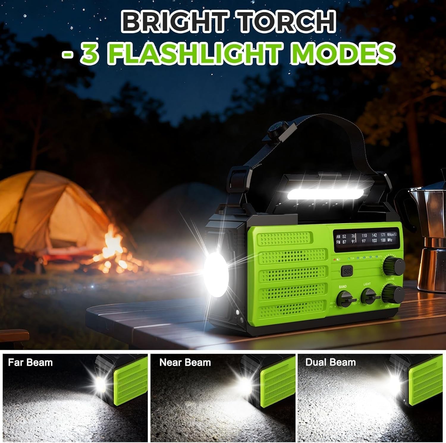 8000mAh Emergency Wind Up Radio Solar AM/FM, USB Charger SOS