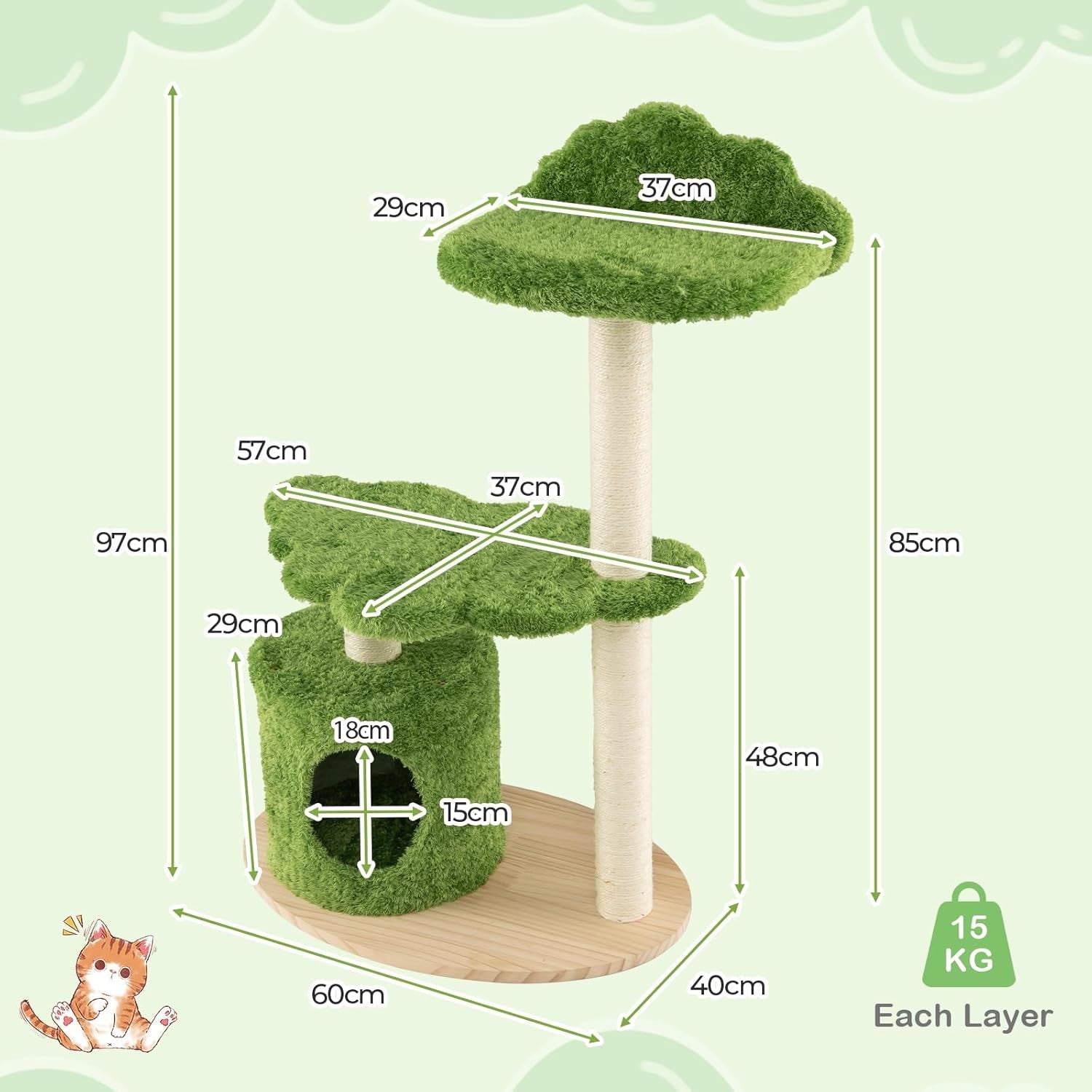 Wooden Cat Tree with Condo Top Perch Scratching Posts Indoor Kitten Tower