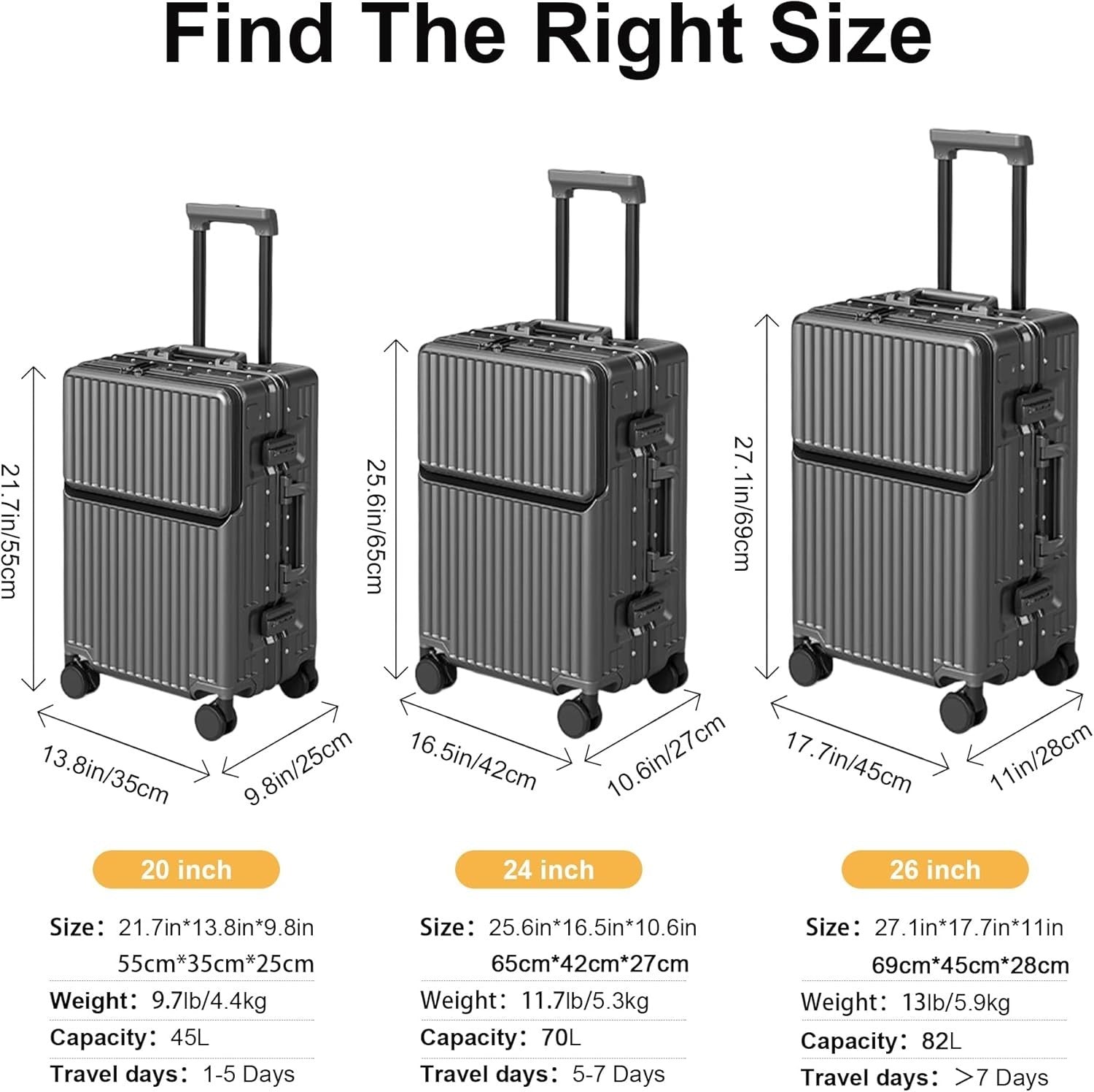 Carry On Luggage 20'' TSA Lock PC Hard Shell 360° Wheels Airline Approved