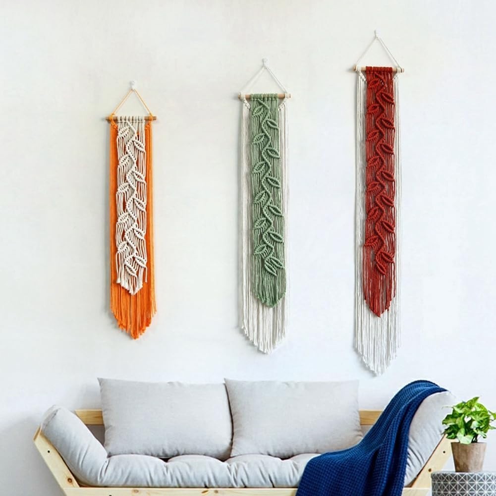 Large Boho Macrame Wall Hanging Nordic Leaf Tapestry