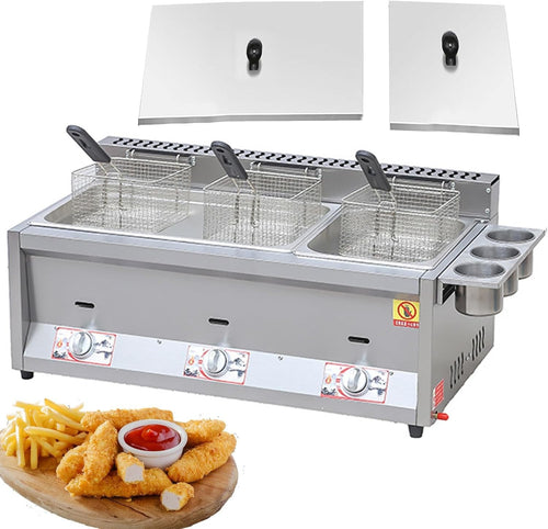 Tabletop Gas Deep Fryer Dual Basket Stainless Steel 26L Commercial