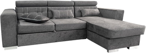 Grey Velvet L Shaped Sofa Bed w/ Storage Pull-Out 3 Seater Reversible