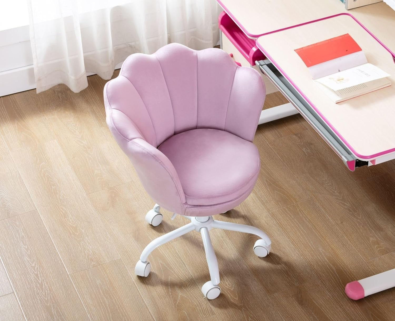 Kids Swivel Desk Chair Height Adjustable Velvet Upholstered Study Seat Purple