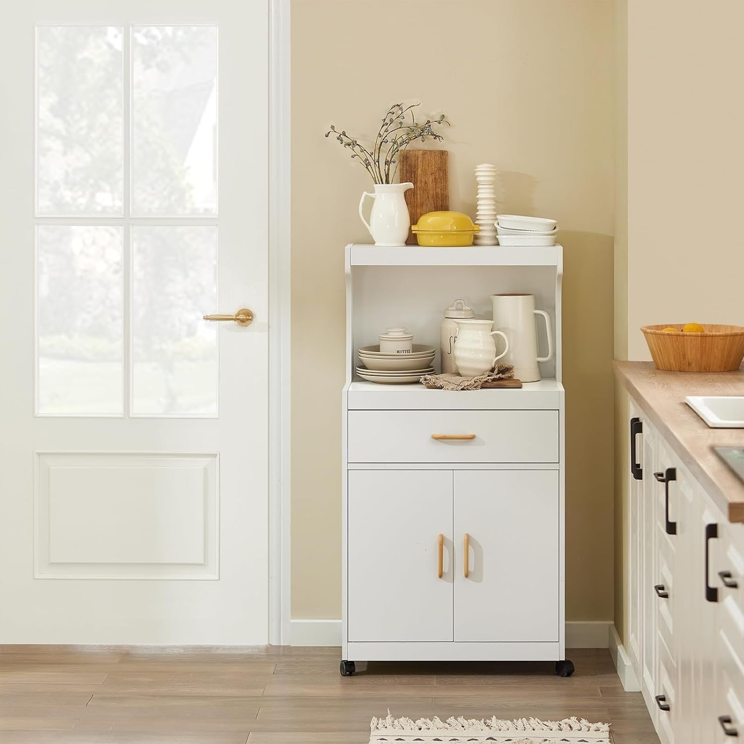 White Kitchen Trolley Cabinet Microwave Stand Storage Cart