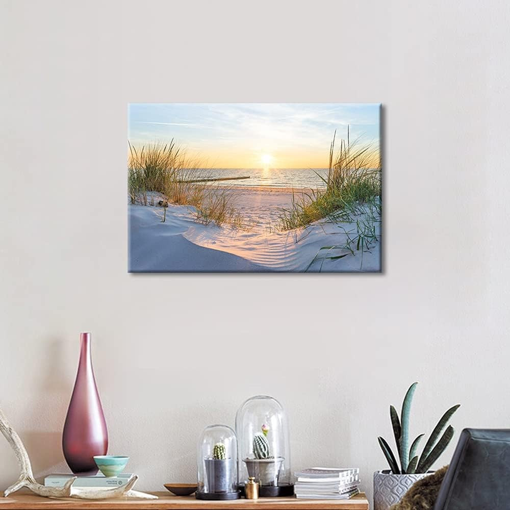 Framed Beach Sunrise Canvas Wall Art 30x20cm Seaside Print