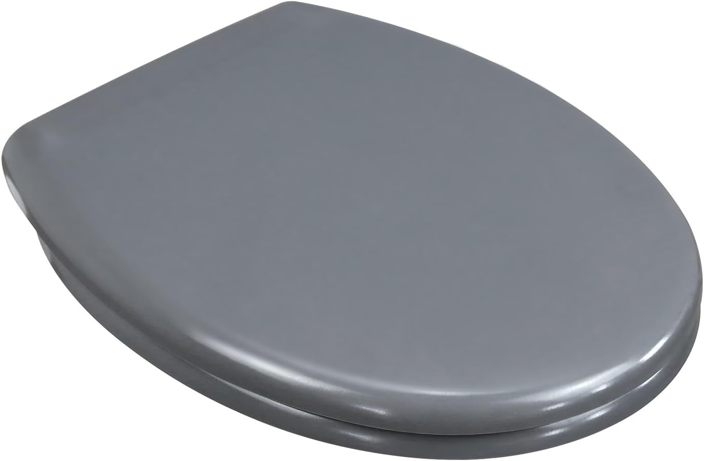 Grey Duroplast Toilet Seat Soft Close Quick Release Top Fix 45x37cm