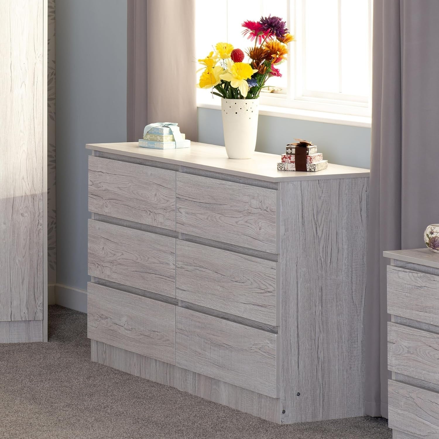 Urban Oak 6 Drawer Chest Wide Bedroom Storage Unit Modern Wood Look