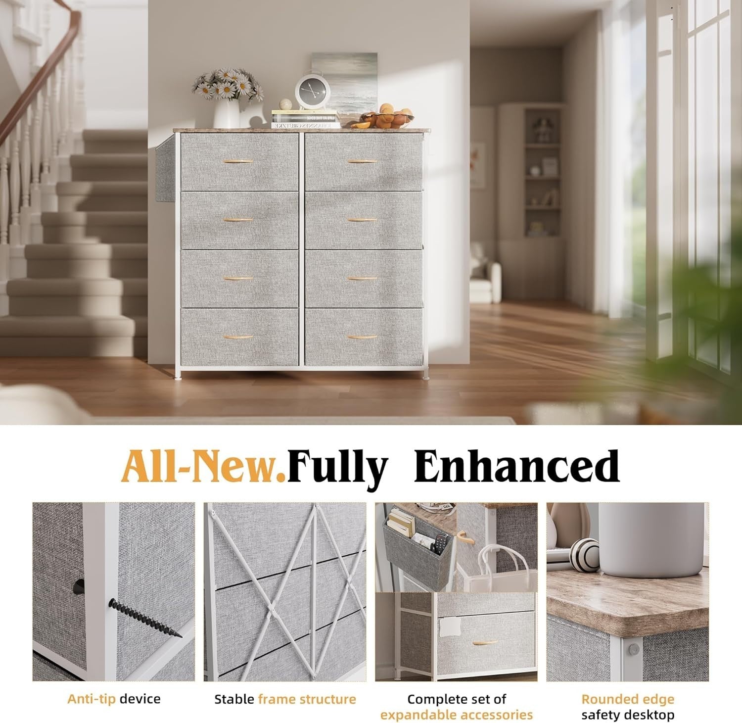 Light Grey 8 Drawer Storage Unit with Labels & Pocket – 80x30x97cm